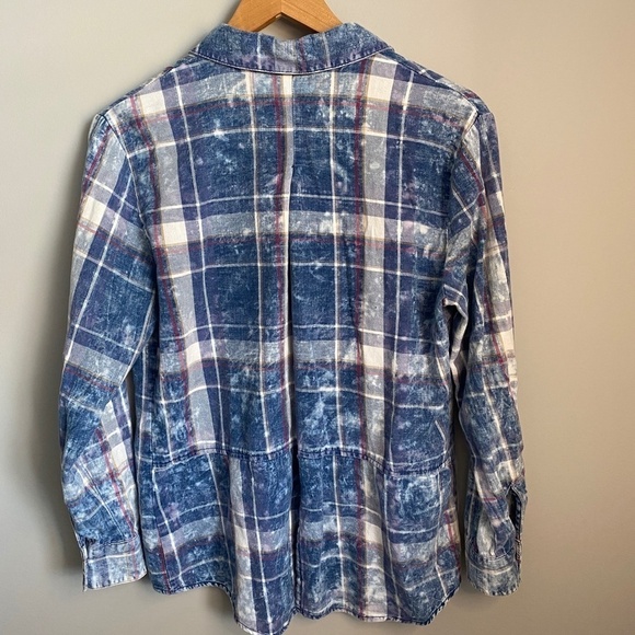 Tribal Jeans Women's Blue Acid Wash Plaid Long Sleeve Button Up Shirt Size Med - Picture 6 of 15